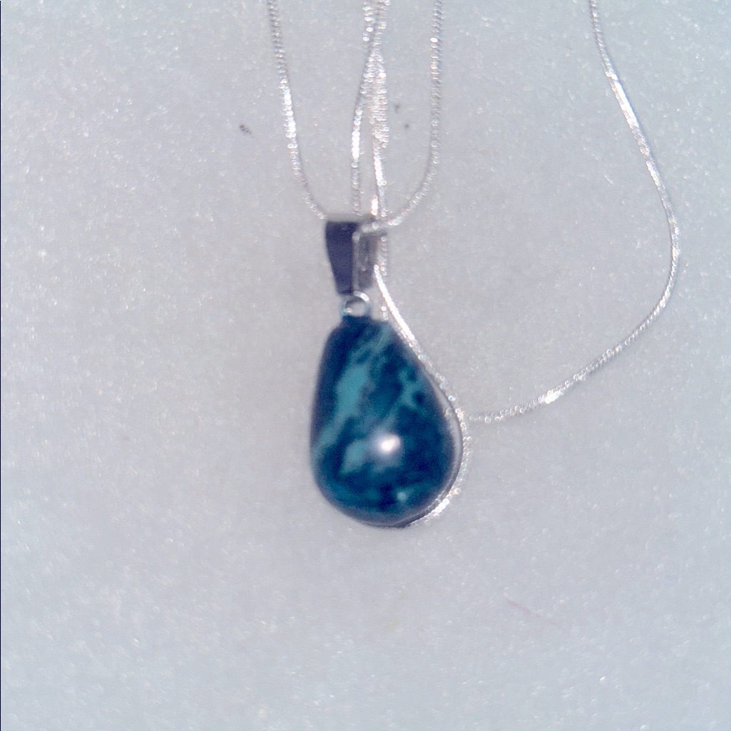 Boho Hippie Blue Agate Natural Crystal Silver 24” Necklace